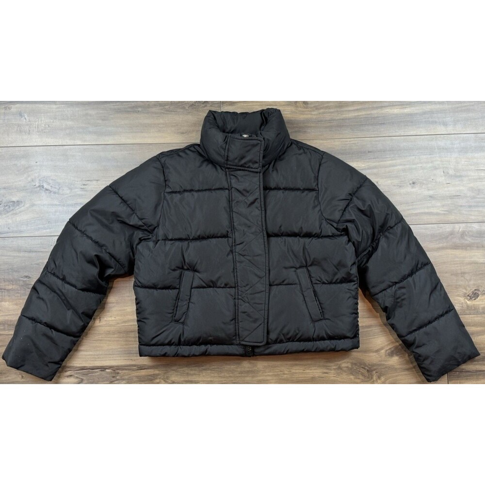 GB Girls Puffer Jacket SZ L 12/14 Crop Short Black Zip Up